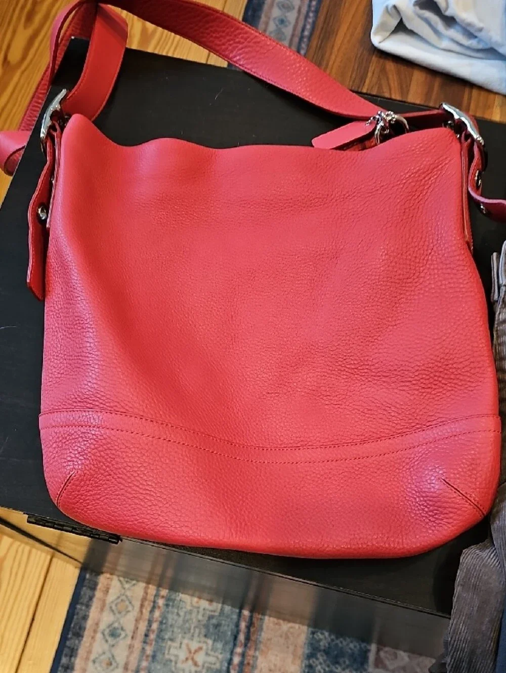 Women's Deep Pink Coach Leather Shoulder Bag / Crossbody with Tassel Accent